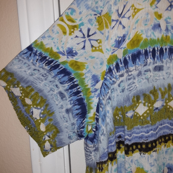 1X (18/20) Anna Maxwell Printed Ikat/Tribal Inspired Button Up Shirt Blue/Green - Picture 3 of 7